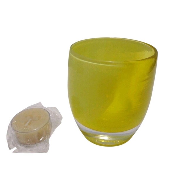 Glassybaby Votive Candle Holder JUST BECAUSE 2340 Two-Tone Yellow w/Triskelion